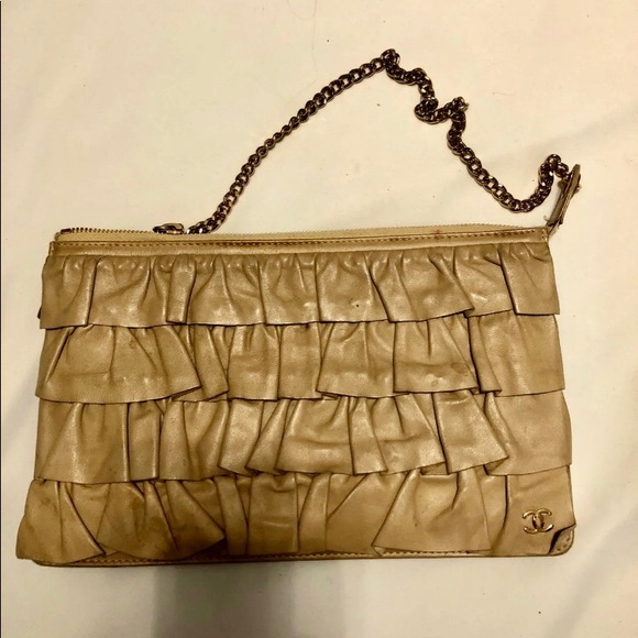 CHANEL Handbags - Chanel ruffle camel evening bag